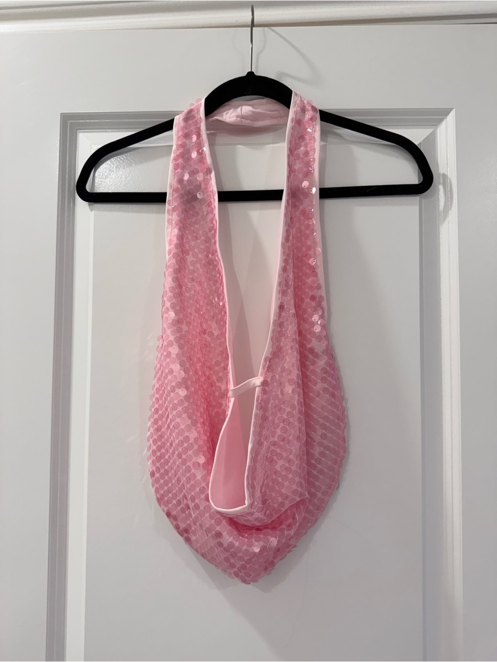 NWT Backless Pink Sequin Cowl Neck Halter Top